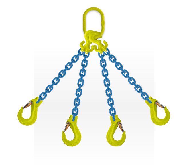 4-leg hoisting chain with safety hooks diam. 6mm, 3150/2250 kg
